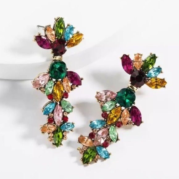 Jewel drop earrings autumn holiday hues crystals bohemian - Picture 4 of 4